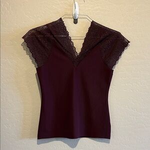 Chic Burgundy Lace Trim Blouse